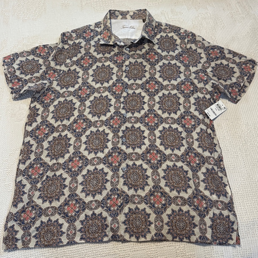 Tasso Elba Men's Geometric Pattern Shirt - Brown and Red